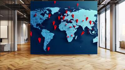 Graphic of global bird flu outbreak with a world map, red markers indicating affected areas, clear and informative Wall mural