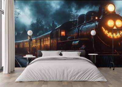 halloween train, AI generated Wall mural