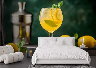 Homemade Limoncello spritz drink of liqueur, sparkling wine and lemon in cocktail glass Wall mural