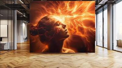 Human headaches during magnetic storms related to solar bursts affecting mental health. Concept Solar storms, Magnetic fields, Mental health, Headaches, Human health, Wall mural