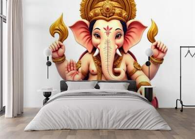 illustration of elephant-headed Hindu god Ganesha, Lord Vinayagar on white background. Ganesh Chaturthi. Anant Chaturdashi festival. Hindu religion and Indian celebration of Ganesha festival Wall mural