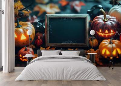 Illustration of halloween objects, background, banner, and generative AI Wall mural