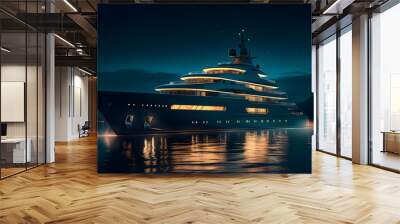 illustration of superyacht at night Wall mural