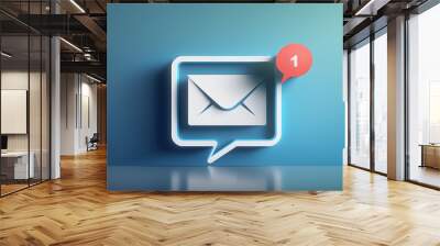 Introducing a New Email Notification Concept, Featuring an Inbox Receiving Electronic Message Alert, with an Abstract Minimalist Design and Blue Background. Wall mural