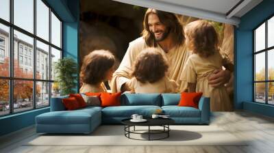 Jesus Christ talking to children, Jesus and children smiling. Generation Wall mural