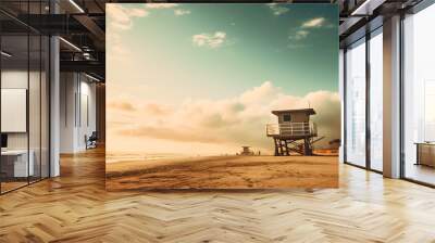 Lifeguard station on beach Wall mural