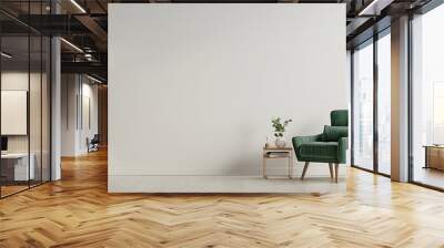 Living room style minimal with green armchair on empty white wall background- 3D rendering Wall mural