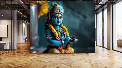 Lord Krishna image with copy space, Vishu Kani concept background Wall mural