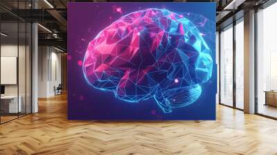 Low poly brain graphic with futuristic element showing medical neurology or brain analysis Wall mural