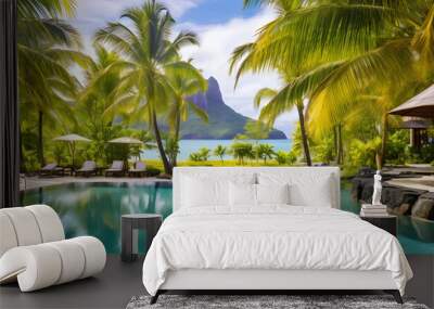 Luxury tropical vacation.Spa swimming pool, Mauritius island Wall mural