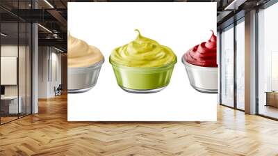 Mayonnaise Mustard Ketchup and Guacamole sauce set isolated on transparent background. Wall mural