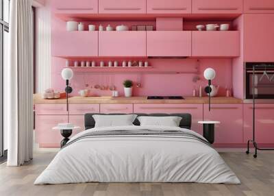 modern pink kitchen interior Wall mural