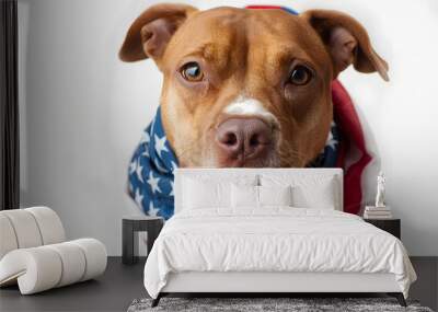 Patriot dog wearing a US flag scarf isolated on white transparent, USA presidential election, PNG Wall mural