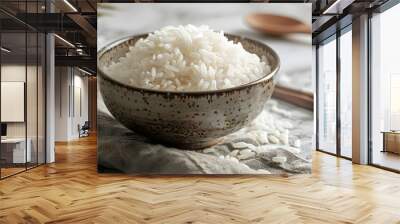 Perfectly Cooked White Rice in a Ceramic Bowl on Marble Background Wall mural