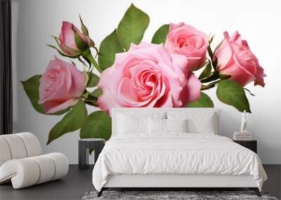 Pink rose flowers in a floral arrangement isolated on white or transparent background Wall mural