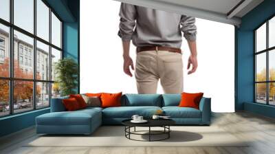 portrait of a young man walking, back view, transparent, isolated on white Wall mural