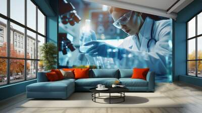 Professional health care researchers working in life of medical science laboratory, technology of medicine chemistry lap experiment for hospital Wall mural