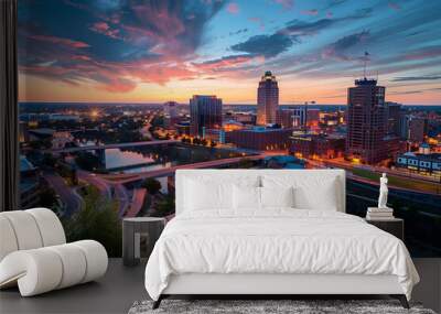 Rochester, Minnesota, USA Downtown Cityscape at Tiwlight Wall mural