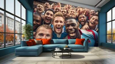 rugby football fans of different nationalities at the stadium in uniform Wall mural