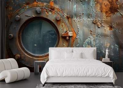 Rusty metal surface with circular window frame Wall mural