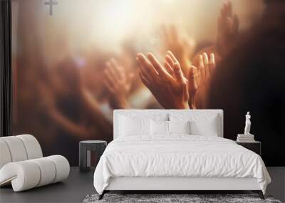 Soft focus of Christian worship with raised hand,m Wall mural