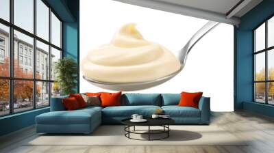 Spoon of mayonnaise isolated on white background, full depth of field Wall mural