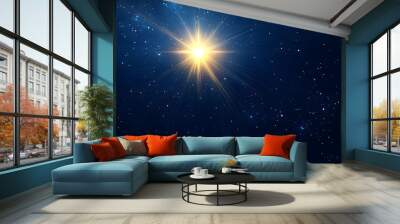 Star of Jesus with rays of light. Christmas star of the Nativity of Bethlehem, Nativity of Jesus Christ. Background of the beautiful starry sky and bright star. Wall mural