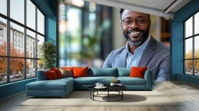 successful smiling cheerful african american businessman executive stylish company leader .stock photo Wall mural