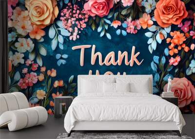 Thank you message card. Elegant floral templates. For flyer, poster, banner, brochure, post in social networks Wall mural