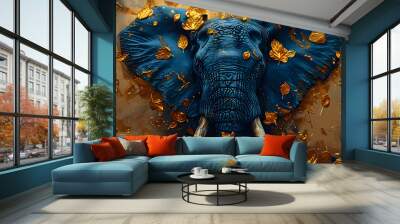 The abstract art of oil painting includes flowers, leaves, elephants, zebras, horses, and sprinkled paint on paper, with a golden texture. Prints, wallpapers, posters, cards, murals, rugs, hangings, Wall mural