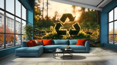 The circular economy icon on a nature background represents future business growth and the need to reuse and recycle renewable resources to sustain the environment in the future Wall mural