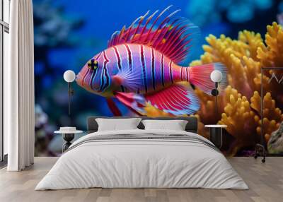 The tropical fish in the coral reef danced gracefully through the water, showcasing a stunning array of colors that rivalled even the most vibrant tropical flowers. Wall mural