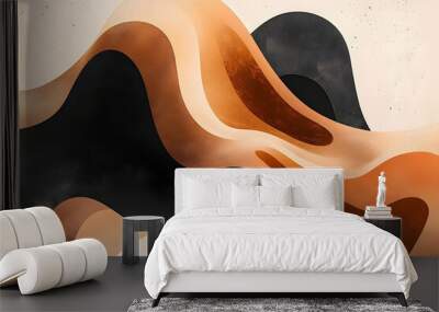 This modern abstract digital illustration showcases fluid shapes in earthy colors, embodying a minimalist style ideal for backgrounds or wallpapers to enhance any spaces visual appeal Wall mural