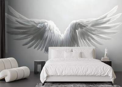 wings background white 3d illustration rendered angel fantasy wing feather mythology isolated bird eagle dove flying animal elegance grace angelic fairy heaven inspiration symbol beautiful fluffy Wall mural