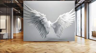 wings background white 3d illustration rendered angel fantasy wing feather mythology isolated bird eagle dove flying animal elegance grace angelic fairy heaven inspiration symbol beautiful fluffy Wall mural