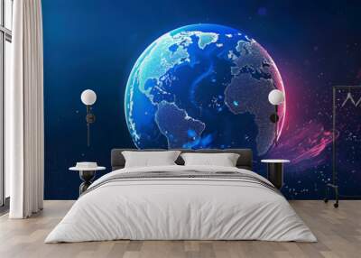 World shape with blue and black background Wall mural