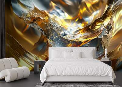 Golden abstract background with glass bottle reflecting light, ideal for holiday celebration or bar decoration Wall mural