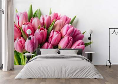 Close-up of pink tulip bouquet isolated on white background Wall mural