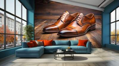 Fancy leather shoes on floor with leading lines Wall mural