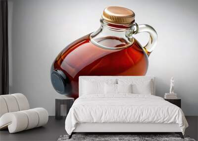 Fisheye view of delicious syrup bottle on white background Wall mural