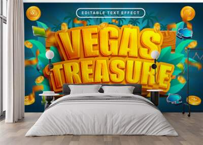 vegas treasure 3d text effect and editable text effect whit wood and leaf nature element Wall mural