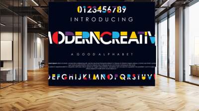 Modern abstract digital alphabet font. Minimal technology typography, Creative sport font and with numbers Wall mural