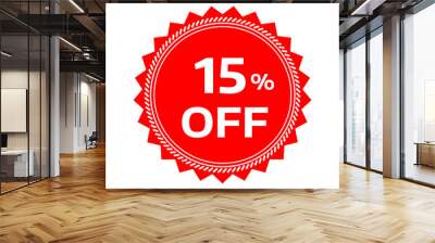 discount label badge 15% off offer ,badge ,label ,red badge ,discount coupon Wall mural