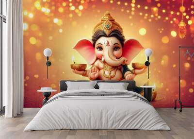 Ganapati Bappa Portrait with Diwali background Wall mural