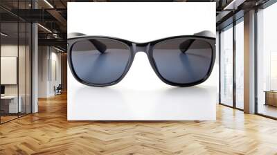 Minimalist black plastic sunglasses on white background Wall mural