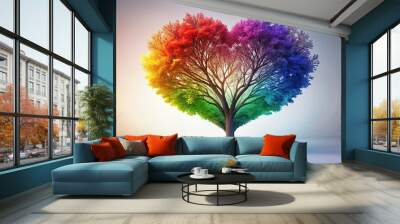 Rainbow tree of life in heart shape Wall mural