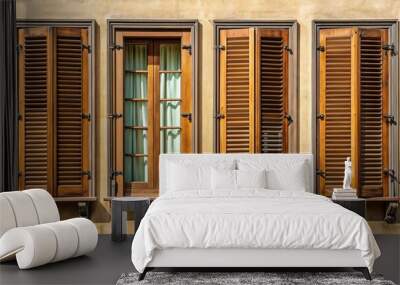 Symmetrical Italian style window shutters isolated on white background Wall mural