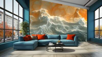 Abstract Waves in Orange and White, To add a splash of color and a touch of abstraction to any background, design or decor project with a unique and Wall mural