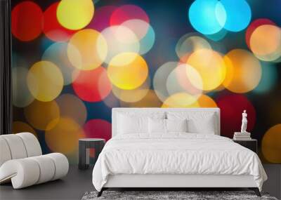 A vibrant, abstract display of colorful bokeh lights creating a festive atmosphere. Wall mural