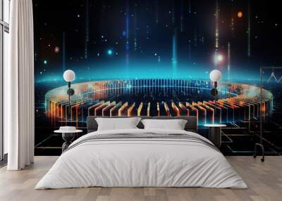 Digital futuristic Stadium building.AI generated image Wall mural